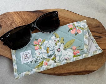 Quilted Cotton Glasses Case | Handmade Sunglasses Sleeve, Floral Fabric Holder
