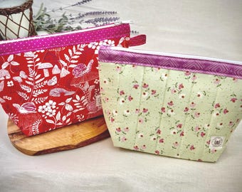 Handmade Quilted Cosmetic Pouch | Cotton Travel Toiletry Bag