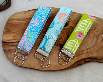 Quilted Fabric Wristlet Keychain | Cotton Key Fob Lanyard