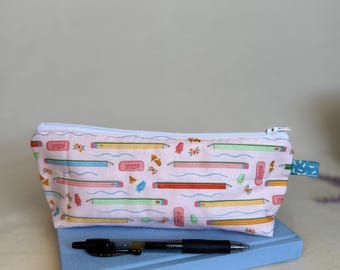 Quilted Pencil Pouch | Bookworm Fabric Zipper Case | Handmade Organizer for Readers