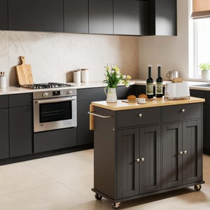 Rolling Kitchen Island Cart Storage Cabinet Pull-Out Shelf Towel Handle Mobile Prep Station