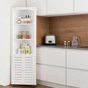 Tall Bathroom Corner Cabinet with Adjustable Shelves Doors Open Storage Freestanding Organizer