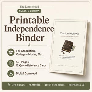 The Launchpad Printable Independence Binder, Graduation Gift, College & Moving Out Guide, Classic Edition