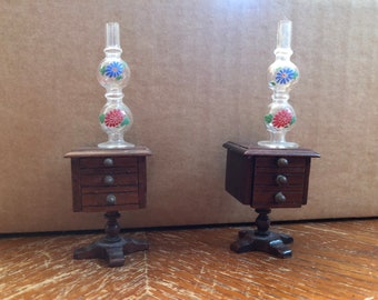 Dollhouse End Tables with Hurricane Lamps