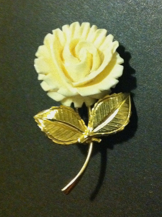 Faux Ivory flower brooch