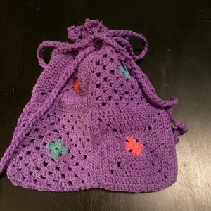 Hand Knitted Purple String Bag