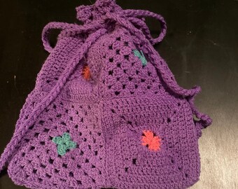 Hand Knitted Purple String Bag