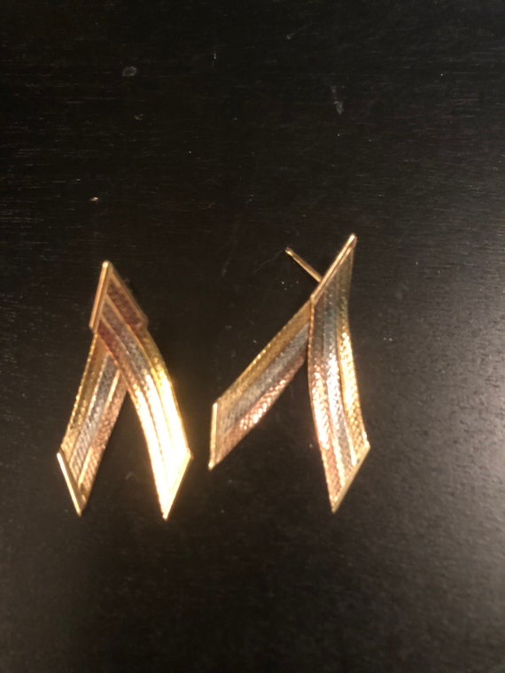 Tri Color Gold Chevron Earrings