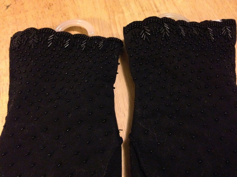 Black Beaded Gloves Over the Wrist image 3