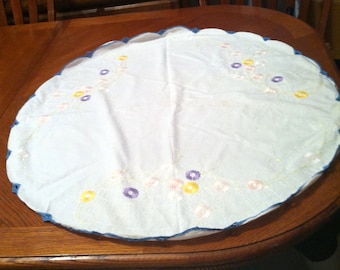 Hand embroidered tablecloth with tatted border