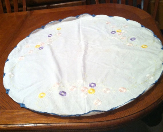 Hand embroidered tablecloth with tatted border