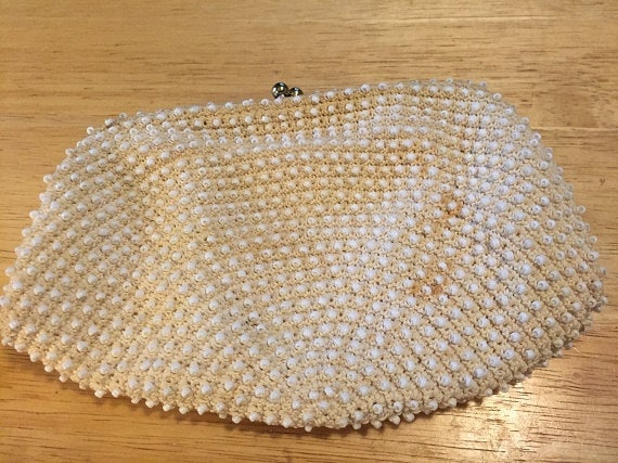 White Beaded Clutch/Strap Evening Bag - image 1