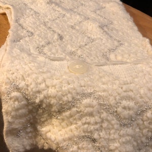 White Knit Shawl with Silver Lame Thread image 1