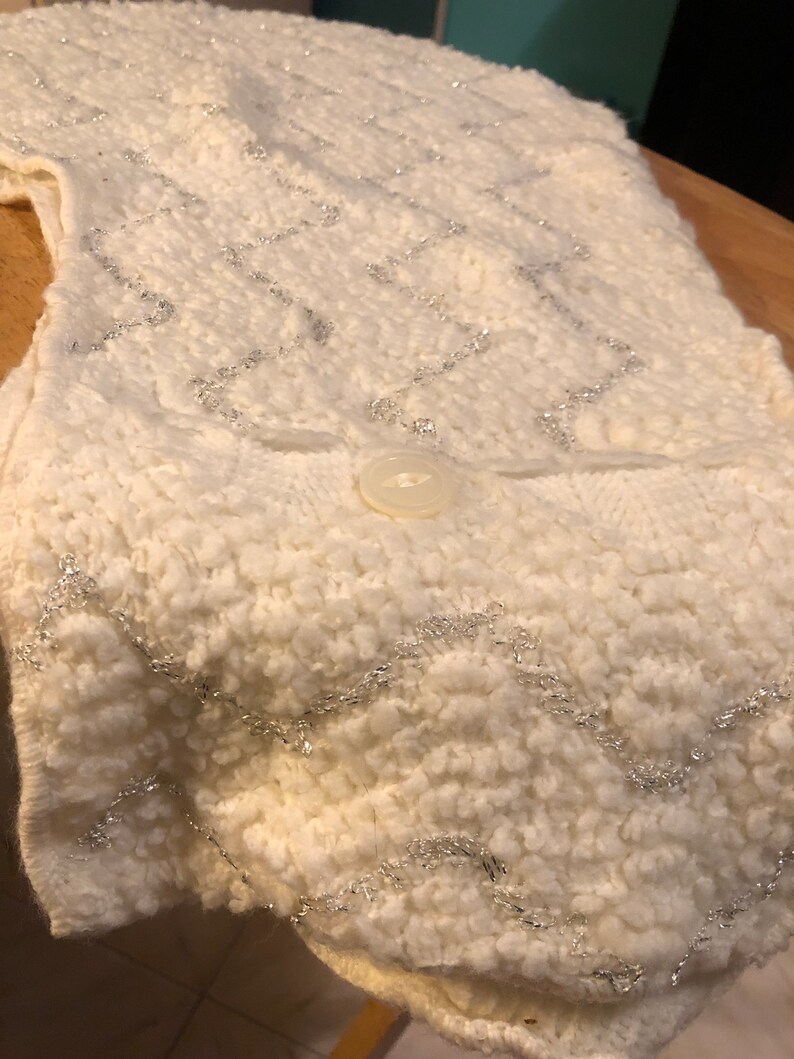 White Knit Shawl with Silver Lame Thread image 1