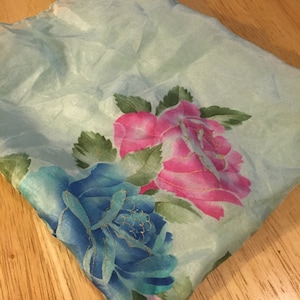 Pastel Green Silk Scarf with Flowers
