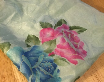 Pastel Green Silk Scarf with Flowers