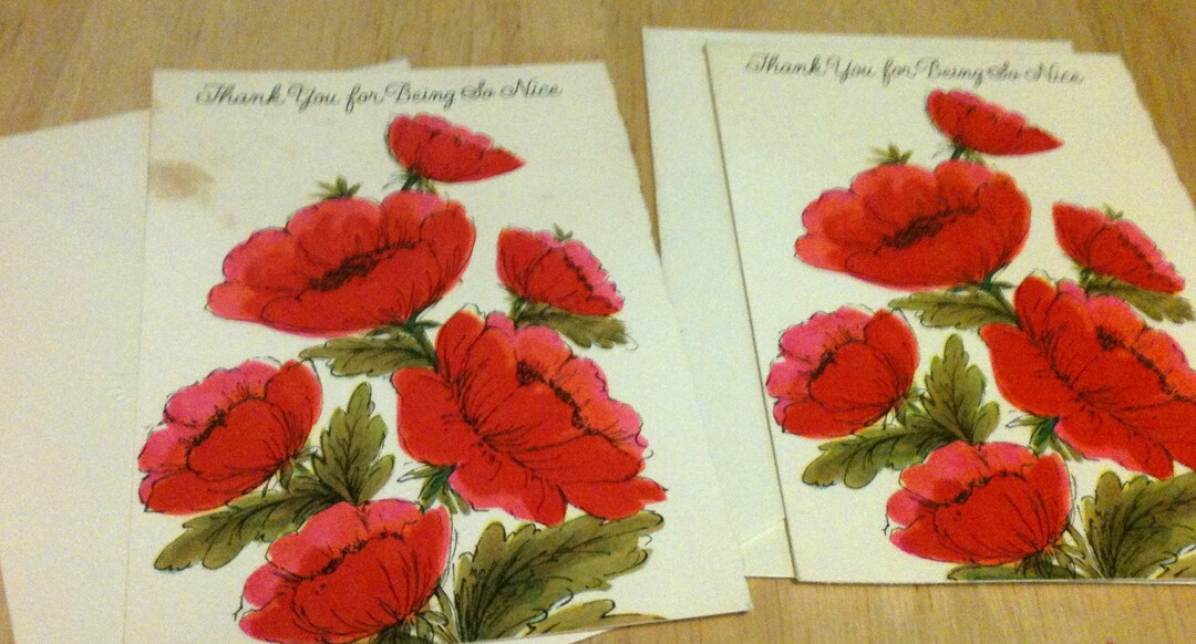 Vintage Thank You Notes Flowers 2 Cards Etsy