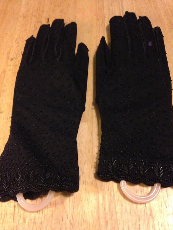 Black Beaded Gloves - Over the Wrist - image 1