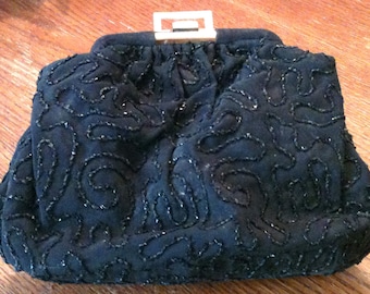 Vintage black beaded clutch purse