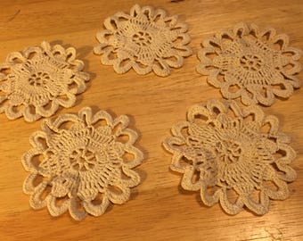 Hand Crocheted Doily Coasters - Set of 5