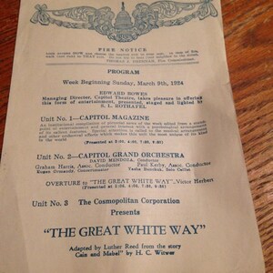 The Great White Way Silent Movie Program - 1924