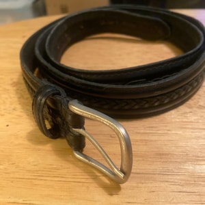Black Leather Belt with Braiding