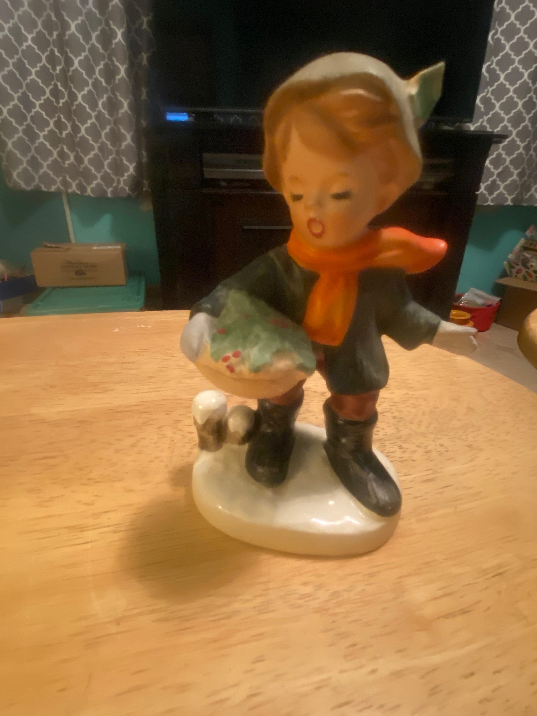 Vintage Napco Boy With Holly Basket Christmas Figurine X