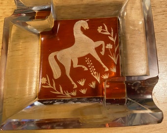 Julia Hand Cut Crystal Horse / Unicorn Ashtray