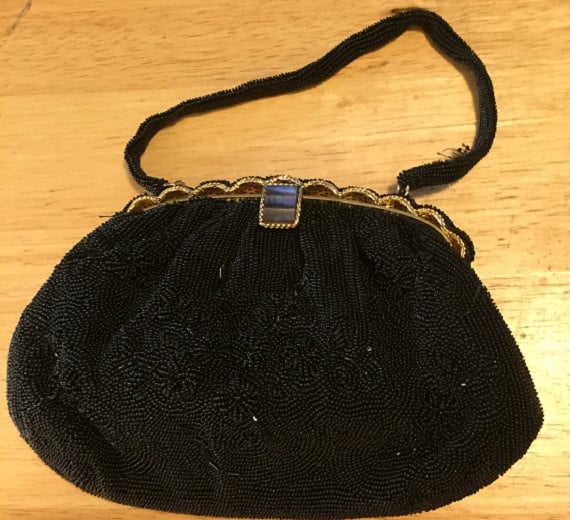 Black Beaded Evening Bag - image 1