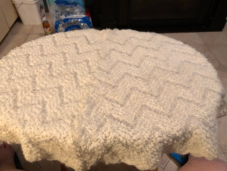 White Knit Shawl with Silver Lame Thread image 6