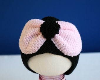 Black and Pink Ear Warmers with Black Pom