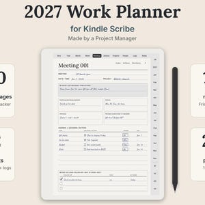 Kindle Scribe Work Planner 2027, Made by a Project Manager, Meeting Notes, Action Tracker, 1:1 Notes, Hyperlinked Template