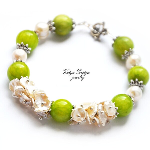 Reserved Bracelet "Green gooseberry"