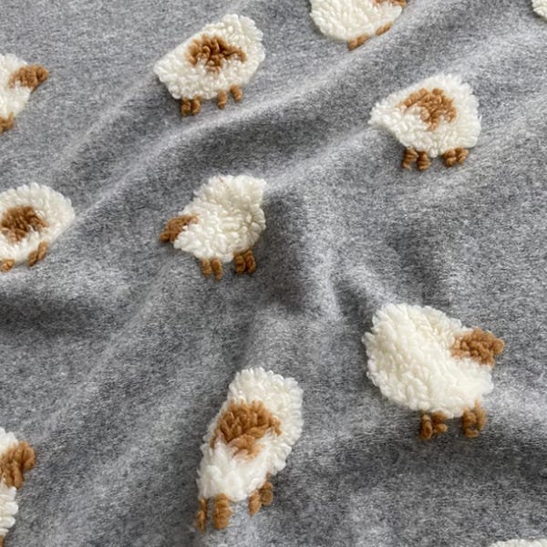 Sheep Plush Fabric 3D Tufted Cartoon Fabric Coat Blanket Cushion Crafts By the Half Yard