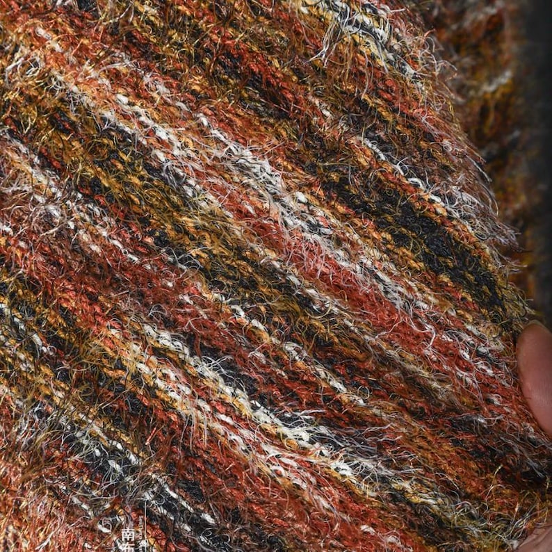 Multicolor Hairy Stripe Knit Fabric, Variegated Long Hair Stretch Fuzzy ...