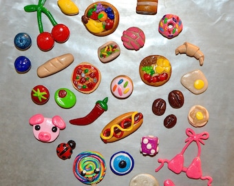 手作りの粘土製食品、果物、動物マグネット｜風変わりなミニチュアチャーム