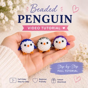 Handledning för 3D-pärlpingviner | PDF-mönster för seed beads, videoguide (nedladdning direkt)