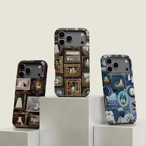 Spooky Ghost Portrait Collage Phone Case: Halloween Cover for iPhone 17 16 15 14 13 12 11 + MagSafe, Samsung Galaxy S26 Ultra, Google Pixel