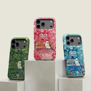 Kawaii Ghost Phone Case: Floral Ghost Cover for iPhone 17 16 15 14 13 12 11 + MagSafe, Samsung Galaxy S24 S25 S26 Ultra, Google Pixel 10 9 8