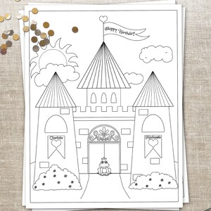 Princess Party Schloss Malseite, alles Gute zum Geburtstag, Schlösser, Froschkönig, Malvorlage, Sofort Download