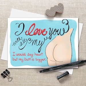 Tarjeta imprimible "Te amo con todo mi trasero", divertida felicitación de aniversario, descarga digital para San Valentín, coqueta, descarga instantánea.