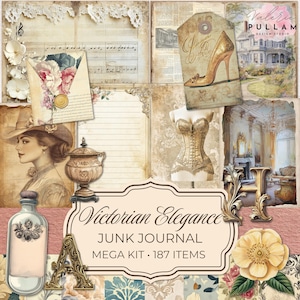 Victorian Elegance Junk Journal Mega Kit - 187 Printable Pieces | Vintage Ephemera, Fussy Cuts, Tags, Pages & Envelopes for Scrapbooking