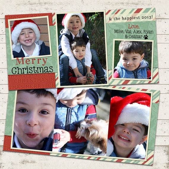 Christmas Photo Card - Slimline 4X8 printable download - 3 Photo - Merry Christmas, Reds and