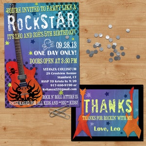 Merci carte pack - Custom, numérique et Rockstar anniversaire Invitation - Rock n Roll anniversaire - Invitation imprimable conçoit