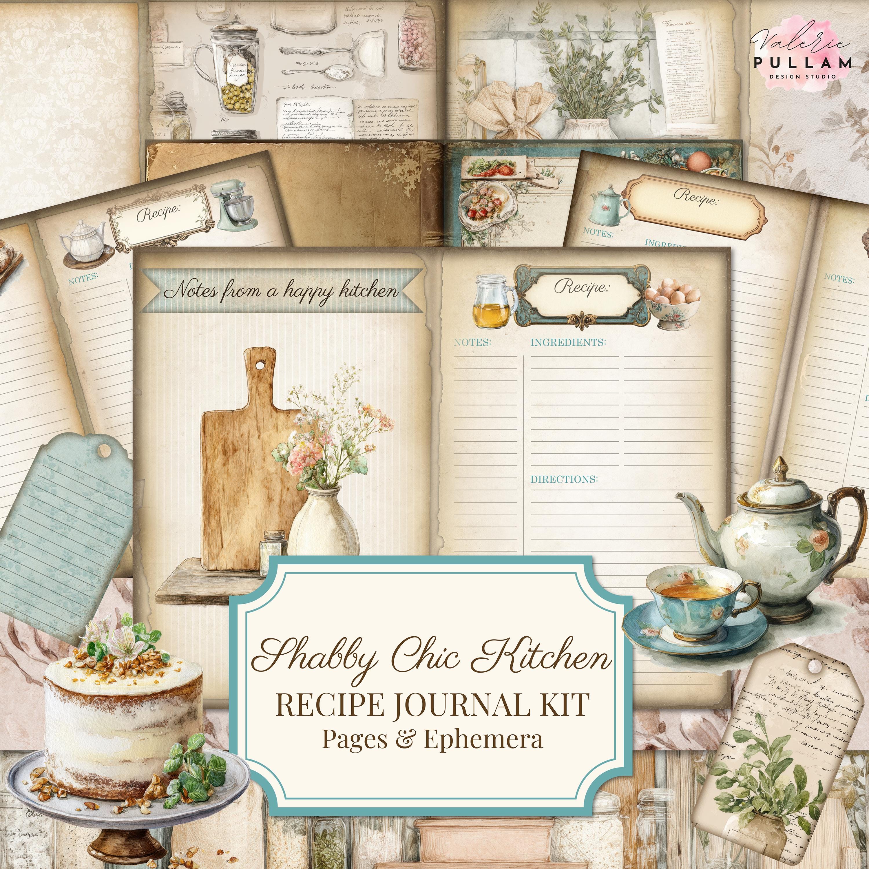 Shabby Chic Kitchen Recipe Journal Kit Printable | Vintage Recipe Pages ...