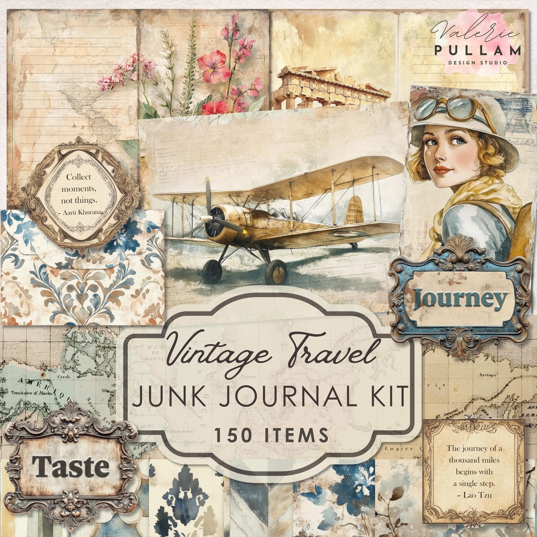 Vintage Travel Junk Journal Kit | Wanderlust Ephemera & Scrapbook ...