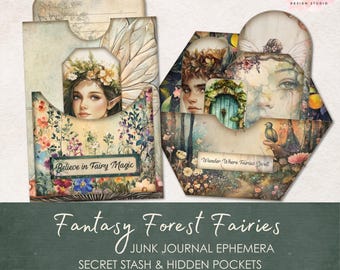 Kit de efímeros para diario creativo de hadas: Collage de fantasía forestal (descarga digital)