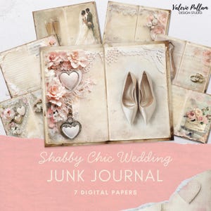Junk Journal Shabby Chic Hochzeit druckbare Seiten, Vintage Hochzeit Collage, Digitales Scrapbook Papier, Vintage Spitze & Blumen, Junk Journal Zubehör