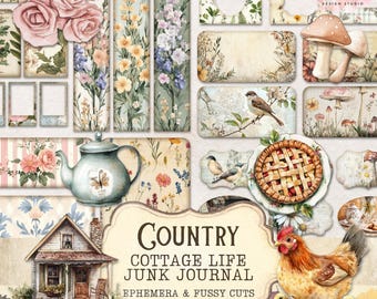 Cottagecore Junk Journal Ephemera: Vintage Country Cottage Life Printables (Digital Download)