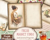 Farmers Market Junk Journal Pages Printable, Cottagecore Journal Kit, Vintage Farm Ephemera Paper, Rustic Lined & Blank Journal Pages